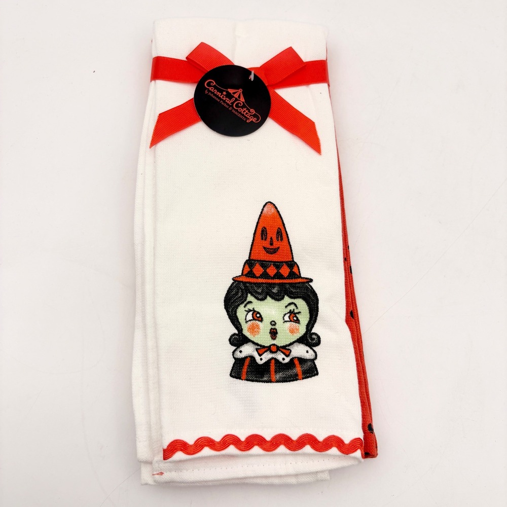 Johanna‎ Parker Carnival Cottage Halloween Witch Kitchen Towel Set of 2 Magenta
